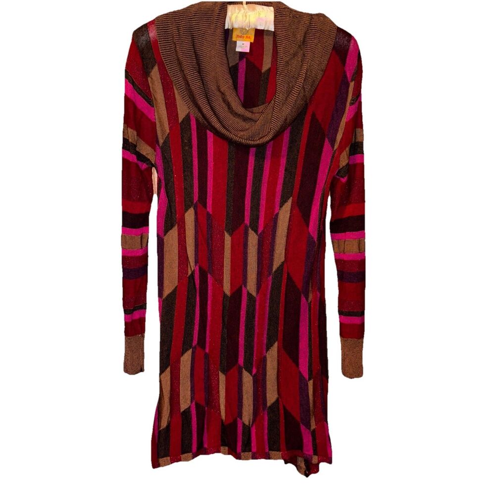 Ruby Road Women’s Red Geometric Metallic Cowl Neck Sweater Dress Size Medium